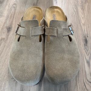 Birkenstock Taupe Suede Slip-On Clogs